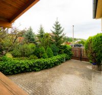 Garden area of a family house on Kpt. Jaroša in Trenčín with planted conifers.