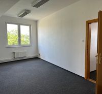 An empty office with a carpet and a window offers a simple solution for a workspace.
