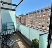 The balcony of a 2-room apartment on Mýtna in Bratislava with a view of the City House.
