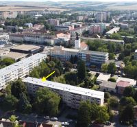 Aerial view of Robotnícka Street in Senica with a 3-room apartment shown among greenery.