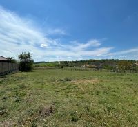 A grassy plot near a family house in Čifáre with a clear blue sky on the horizon.