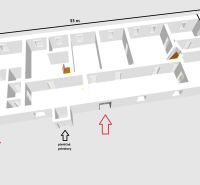 Floor plan of a family house in Čifáre with marked basement areas.