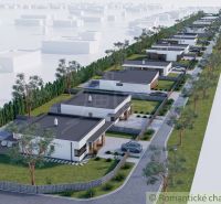 Visualization of family houses on residential plots in Nové Zámky with green gardens.