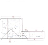 Floor plan of a family house with rooms: kitchen, living room, bedrooms, bathroom, pantry, carport.
