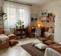 A room in a family house with greenery, wooden furniture, and comfortable seating.