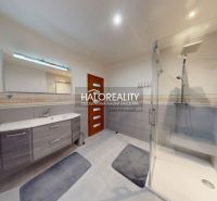 A bathroom in a family house with a modern shower and gray tiles.