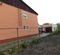 A family house in Dvory nad Žitavou with an orange facade and an adjacent garden.