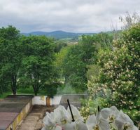 View from a 3-room apartment on Nábrežná Street in Trenčín with lush greenery.