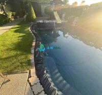 Garden of a family house in Orechová Potôň with a pool and a slide.