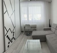 Living room in a family house with a wooden decor floor and a sofa.