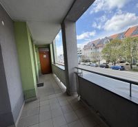 A balcony of an apartment building on Galantská Street in Dunajská Streda with a view of the street.