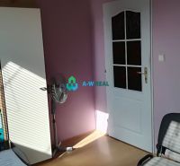 Offices with wood-patterned flooring, white doors, and a fan.