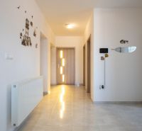 A hallway in a family house with white walls, a radiator, and decorations.