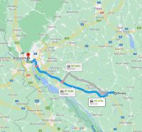 Map showing the route from Ohrady to Bratislava, distance approximately 60 km.