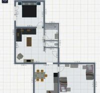Floor plan of a 3-room apartment with an area of 85.7 m², with a dining room and bedrooms.