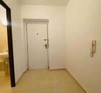 Entrance hall with tiles in a studio apartment, simple white walls and doors.