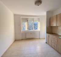 Simple kitchen in a studio apartment with tiles and a bright window.