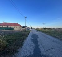 A road and family houses in Holice surrounded by residential plots.