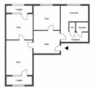 Floor plan of a 3-room apartment with an entrance hall, hallway, kitchen, bathroom, toilet, and loggias.