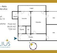 Floor plan of a 3-room apartment in Bratislava on Sadmelijska Street with a loggia.