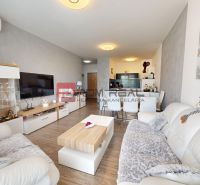 Living room with wood-patterned flooring and comfortable sofas in a two-room apartment.