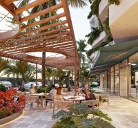 In Paje in Unguja South, a café terrace with a wooden gazebo and floral decorations.