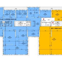 Floor plan of offices on the 3rd floor, with rental designation and loggias.