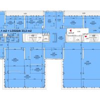 Floor plan of the offices on the third floor, containing offices, meeting rooms, and technical spaces.
