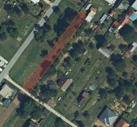 Aerial view of residential plots in Medzany with marked parcels.