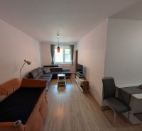 Living room in a two-room apartment with a wooden decor floor and comfortable seating.