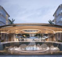 Construction of apartments in Phuket with modern architectural design and landscaping.