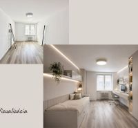Before and after visualization of a room in a 3-room apartment; floor with wood decor.