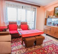 Living room in a 2-room apartment with furniture, a painting, and a wooden decor floor.