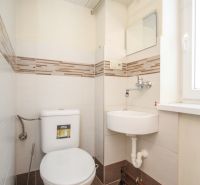 A toilet with a sink in a family house with tile decoration.