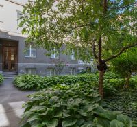 Garden area in front of the apartment building on Dobrovičova Street in Bratislava - Old Town.