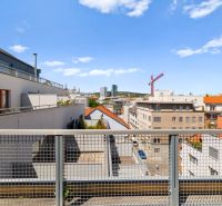 View from the terrace of a 4-room apartment in Bratislava on Dunajská Street with a panorama of the city.