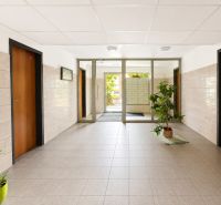 An entrance hall with plants and tiles in a 3-room apartment.