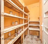 A pantry with shelves for preserves in a family house.