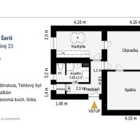 Floor plan of a 2-room apartment on Matice slovenskej Street in Veľký Šariš.