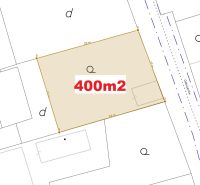 The map shows a residential plot in Lipany with an area of 400 m².