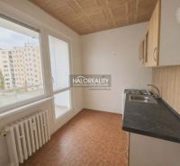 A kitchen in a studio apartment with a view of city buildings, wooden decor flooring.