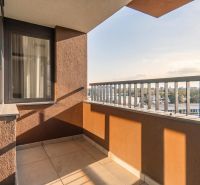 A balcony with a view of the city from a 3-room apartment on Mierová Street in Bratislava.