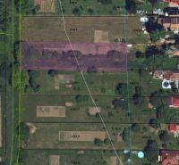 Aerial view of gardens and fields in Hruboňovo, detailed plots and vegetation.