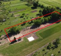 Aerial view of the gardens in Hruboňovo with the area marked in a red frame.