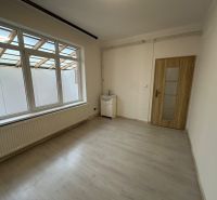 A bright room in a 3-room apartment with a window, a sink, and a floor with a wooden decor.