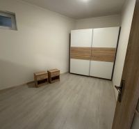 A room in a 3-room apartment with a wooden-decor floor and a wardrobe.