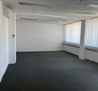 Offices with air conditioning, white walls, and large windows.
