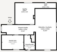 Floor plan of a 3-room apartment with room labels and dimensions.