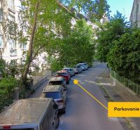 Parking on Jiskrova Street, lined with trees and residential buildings.