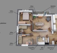 Floor plan of a 4-room apartment on Viestova Street in Myjava with a wooden decor floor.